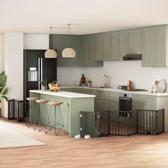 vidaXL Puerta De Perros Plegable 12 Paneles Madera &Aacute;lamo Negra 600 Cm Vidaxl