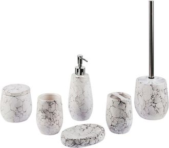 Beliani Set di 6 Accessori Bagno Ceramica bianca dispenser sapone porta sapone Callela