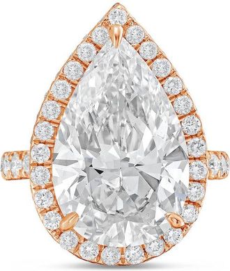 Diana M. Jewels 18kt rose gold 6cts pear lab grown diamond halo ring with pave band