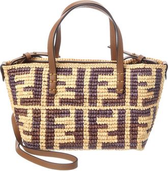 Fendi Fendi Roll Mini Ff Raffia & Leather Tote
