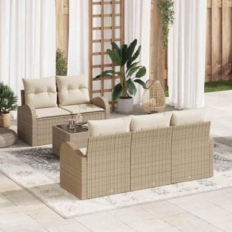 vidaXL Conjunto De Sof&aacute; De Jard&iacute;n 6 Pcs Beige 55 X 55 X 37 Cm Vidaxl