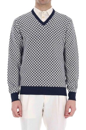 Drumohr Biscottino Pattern Cotton-Linen V-Neck Sweater