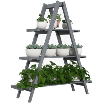 OUTSUNNY Estanter&iacute;a Para Plantas Plegable De Madera Soporte Para Macetas De 3 Niveles Con Marco En A Para Exteriores Interiores Sal&oacute;n Jard&iacute;n 100x36x112 Cm