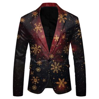 Generic Mens Christmas Suits Blazer Slim Fit Lapel One Button Suit Jacket Holiday Party Casual Outwear Tops Blazer Ugly Suit Fashion Wedding Formal Party Outw