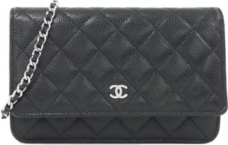 Chanel Black Bordeaux Grained Calfskin Chain/Shoulder Wallet (Pre-Owned)