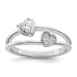Diamond2Deal Sterling Silver Rhodium plated Cubic Zirconia Hearts Ring