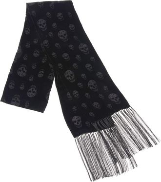 Alexander McQueen Skull Jacquard Wool & Silk Fringe Scarf in Black/Medium Grey at Nordstrom