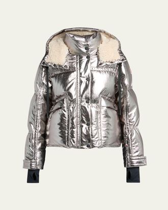 Moncler Calaque Metallic Hooded Down Ski Jacket