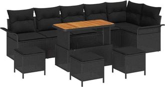 vidaXL Garden Sofa Set with Cushion with Storage 10 pcs Black vidaXL
