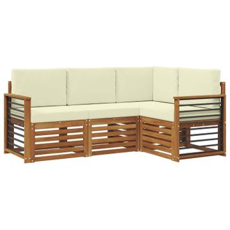 vidaXL Juegos De Sof&aacute;s 4 Pcs Natural Y Crema Madera De Acacia S&oacute;lida Vidaxl