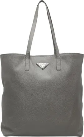 Prada Gray Leather Tote Bag (Pre-Owned)
