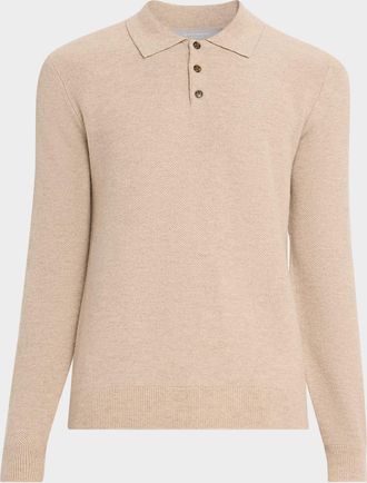Neiman Marcus Men & apos;s Cashmere Waffle Knit Polo Sweater