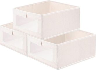 OEM Caja De Almacenamiento - 40 X 27 X 17 Cm - Con Ventana Transparente - Plegable Y Apilable - De Algod&oacute;n Y C&aacute;&ntilde;amo - Lote De 3