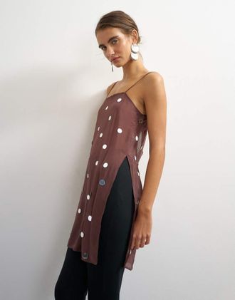 Topshop premium top oversize con paillettes in colore cioccolato-Marrone