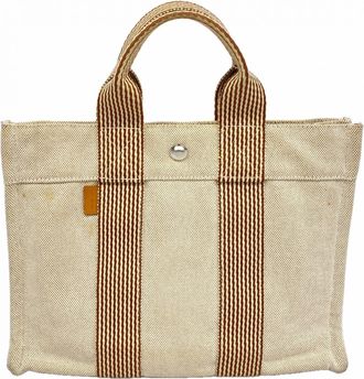 Herm&egrave;s Ivory Canvas Tote Bag (Pre-Owned)