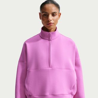 Nike Womens 24.7 ImpossiblySoft Dri-FIT Oversized 1/2-Zip Top in Purple | HQ8188-503