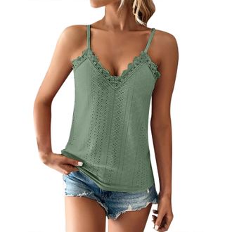 Generic Womens Tops Stretch Tank Top Camisole Undershirt Womens V Neck Lace Lace Lace Fashionable Casual Camisole Vest Date Night Tops for Women (GN1, M)
