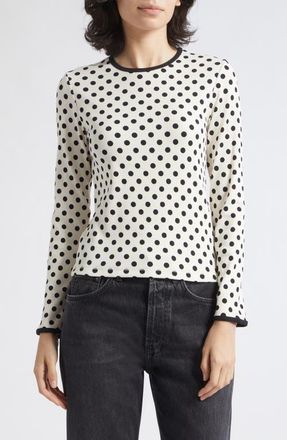Marimekko Lipua Palo Kioski Polka Dot Rib Knit Top in Off White Black at Nordstrom, Size Medium