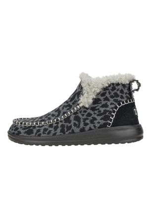 HeyDude Womens Denny Leopard Boot Shoes, Black Leopard, 6 UK
