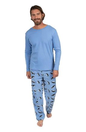 Leveret Mens Cotton Top & Fleece Pants Printed Matching Family Holiday Pajama Set in Penguin at Nordstrom, Size Xx-Large