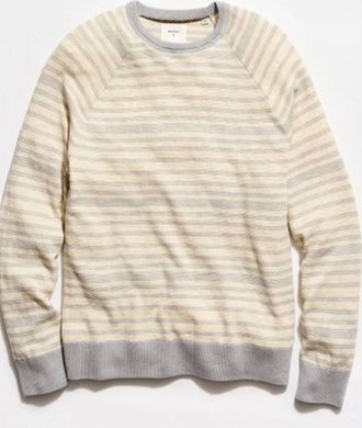 Billy Reid Mens Raglan Stripe Crew Sweater In Beige