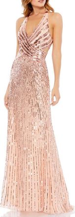 Mac Duggal Hand-Embellished Sequin Gown with Cutouts and Crisscross Back in Rose Gold at Nordstrom, Size 14