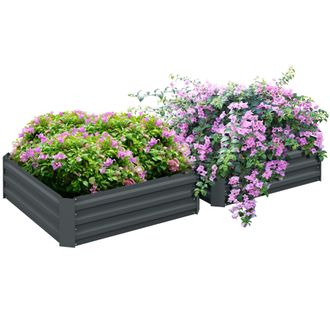OUTSUNNY Set of 2 Raised Garden Bed Galvanised Planter Box Easy Setup Dark Grey | TJ Hughes