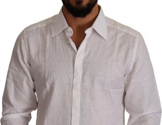 Dolce & Gabbana Mens White Gold Cotton Slim Fit Dress Formal Shirt