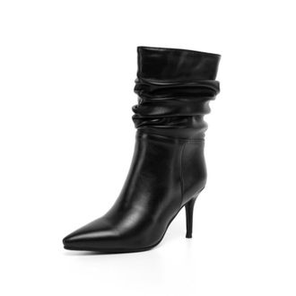 Generic Women Elegant Pointed Toe Ankle Boots with Slip-On Style, 8.5cm,Black,7.5 UK