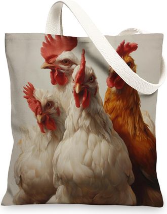 Generic Chickens Canvas Tote Bag, Rustic Reusable Grocery Bags, Lightweight Eco-Friendly Shoulder Strap Bags 13x15 Inch