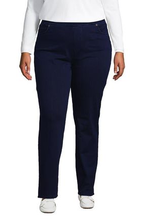 Lands End Starfish High Rise Knit Denim Straight Jeans in Dark Indigo at Nordstrom, Size 3X