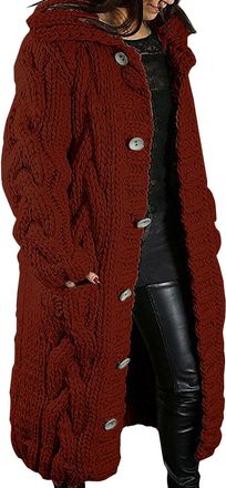 Generic Ladies Open Front Cardigan Plus Size Long Chunky Knitted Cardigan Coats Cable Knit Sweaters Solid Color Lightweight Long Sweater Coats Button Outwear 
