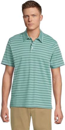L.L.Bean Comfort Stretch Performance Short Sleeve Polo, Slightly Fitted, Stripe Mens Clothing Soft Juniper : SM, Cotton/Polyester