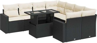 vidaXL Set De Sof&aacute;s De Jard&iacute;n Con Cojines 9 Pzas Rat&aacute;n Sint&eacute;tico Negro Vidaxl