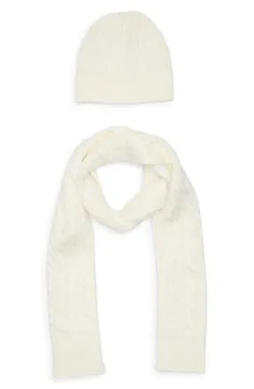 Treasure & Bond Cable Knit Scarf & Beanie Set in Ivory at Nordstrom Rack