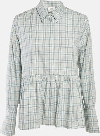 Victoria Beckham Green Plaid Cotton Button Front Blouse