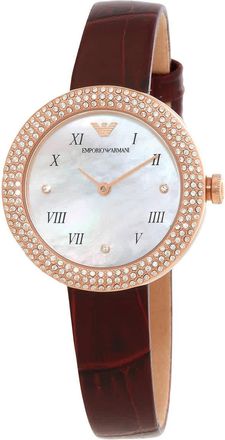 Emporio Armani Quartz Crystal White Mother of Pearl Dial Ladies Watch AR11357