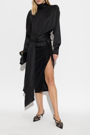 Balmain Silk Shirt With Asymmetric Cut, Womens, Black