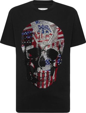 Philipp Plein Round Neck T-Shirt Skull America - Heren - T-shirts - Zwart - L - Katoen - Tops