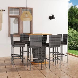 vidaXL Set De Muebles De Bar De Jard&iacute;n 9 Pzas Y Cojines Rat&aacute;n Pe Gris Vidaxl