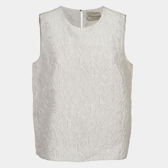 Mary Katrantzou Off-White Alphabet Jacquard Crepe Sleeveless Top
