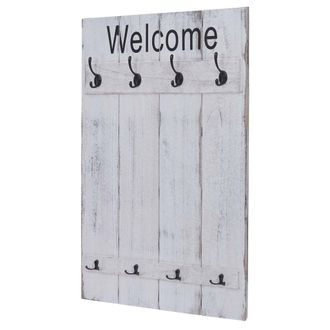 Hhg Hhg - Perchero De Pared 921 Welcome, Perchero De Armario, Aspecto Shabby Vintage, 91x60cm, Blanco, Shabby