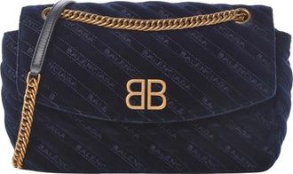 Balenciaga Blue Velvet Matelasse Shoulder Bag