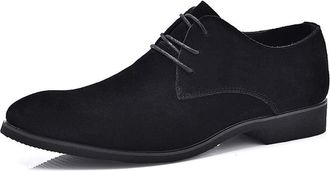 Generic Oxford Formal Shoes for Men Lace Up Round Toe Derby Shoes PU Leather Block Heel Non Slip Resistant Party(Black,7.5 UK)
