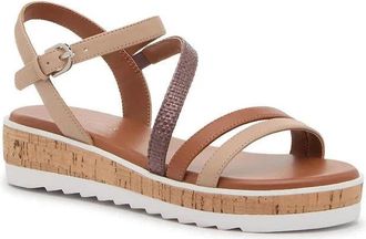 Marc Fisher Womens Marc Fisher Sandals Beige Cognac Ankle Strap Wedge Heel HAWK1717