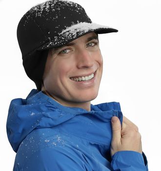 TrailHeads Waterproof Hiking Hats for Men with 3 Layer Rain & Wind Protection - Wide Brim Black Cap with Drop-Down Ear Warmers for Outdoors