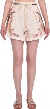 Zimmermann Ascension Tuck High Waist Short In Cream Palm Floral