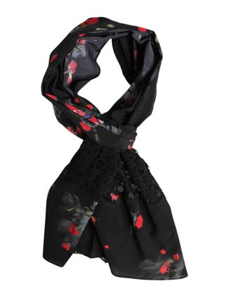 Dolce & Gabbana Womens Black Floral Print Neck Warmer Wrap Scarf Silk - One Size