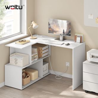 Woltu Woltu Escritorio Esquinero Con 2 Tomas De Corriente Y Puerto Usb-c Para Oficina O Estudio - Blanco
