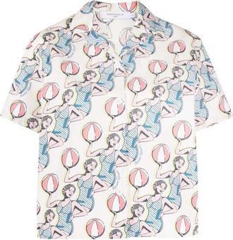 Maison Kitsun&eacute; graphic-print cotton shirt - women - Cotton - M - Neutrals